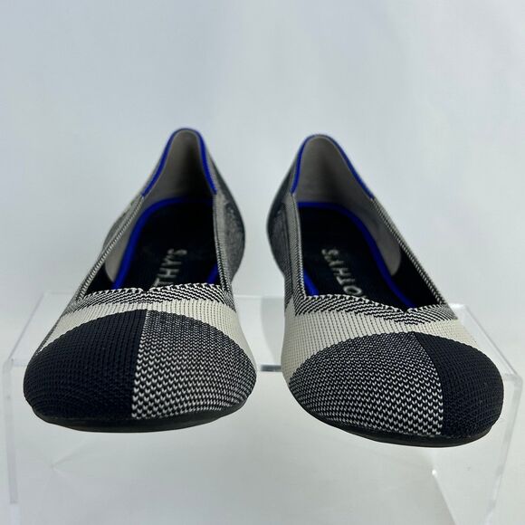 Rothy's Womens Flats Slip On Shoes Navy Blue White Plaid Round Toe Size 8 - Picture 2 of 6